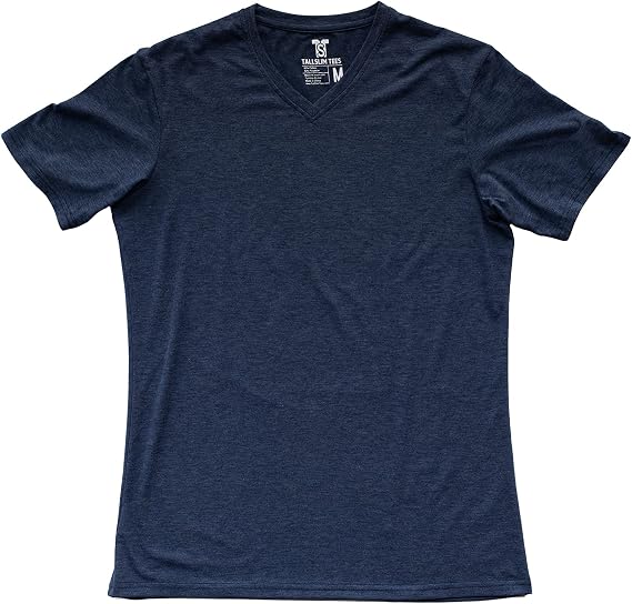 Men's Tall Slim-Fit Short Sleeve V-Neck T-Shirt, Soft Poly/Rayon Blend Long Tee