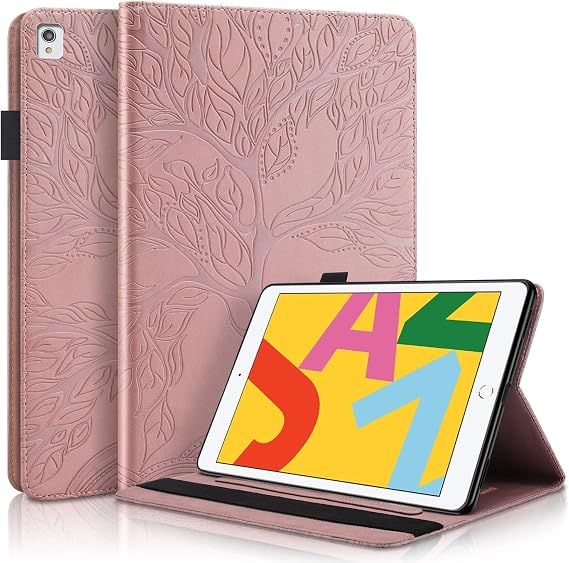 Case for iPad 9th Gen Case 2021/8th Gen Case 2020/7th Generation 2019 Case 10.2''/iPad Air 10.5 2019/iPad Pro 10.5 Cover PU Leather Slim Folio Stand Case Protective Cover with Pencil Holders-Rose gold