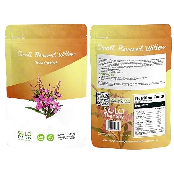 Solo Therapy Small-Flowered Willow Herb Tea, Epilobium Parviflorum Dried Cut Herbal Tea, Caffeine-Free, 2 oz (56g) Resealable Bag