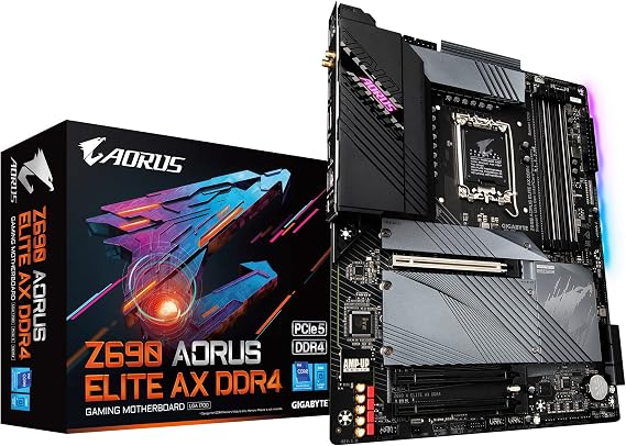GIGABYTE Z690 AORUS Elite AX DDR4 (LGA 1700/ Intel Z690/ ATX/ DDR4/ Quad M.2/ PCIe 5.0/ USB 3.2 Gen2X2 Type-C/WiFi 6/2.5GbE LAN/Gaming Motherboard)