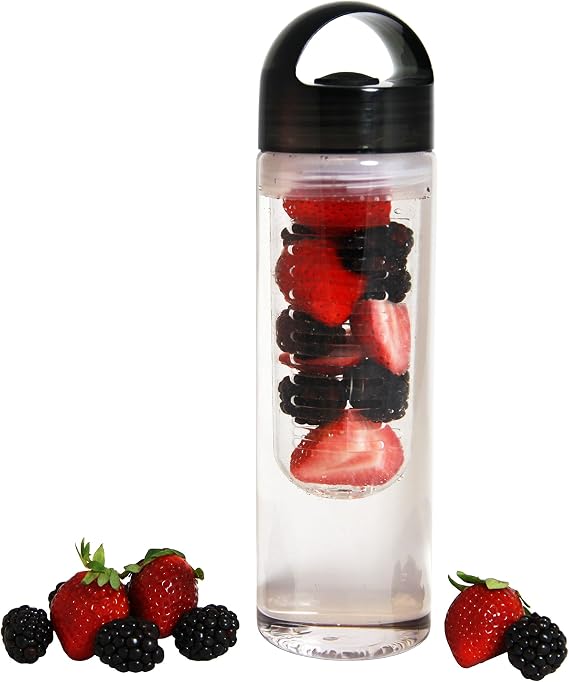 Tier1 23oz Fruit Infuser Water Bottle with Loop Cap - BPA free - Black