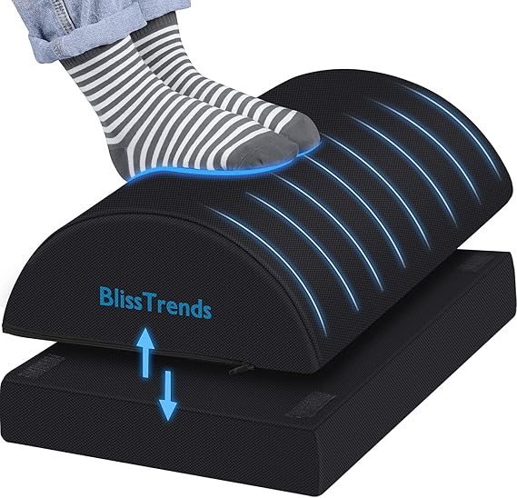 BlissTrends Foot Rest Under Desk, Foot Stool with 2 Adjustable Heights | Comfortable Footrest with Washable Cover for Car,Home and Office to Relieve Back,Lumbar,Knee Pain(Large, Black)