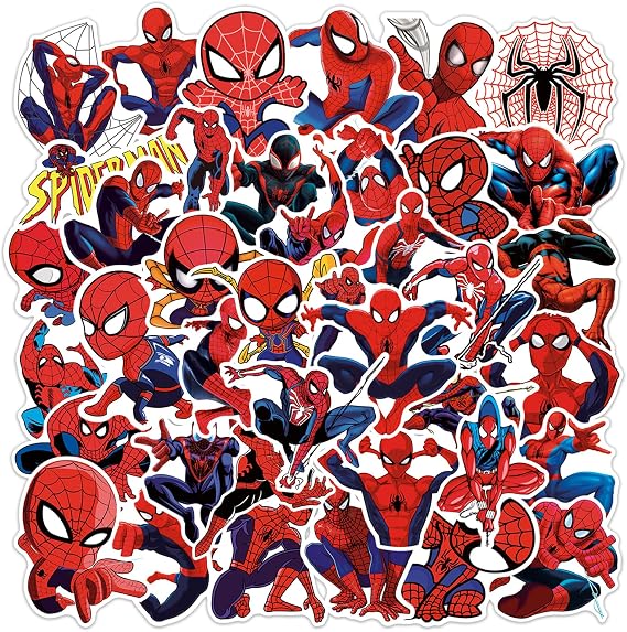 50PCS Spider-Man Stickres for Kids Teen Superhero Stickers for Water Bottles Laptop Luggage Waterproof Vinyl Decals Reward Stickers(Yellow)
