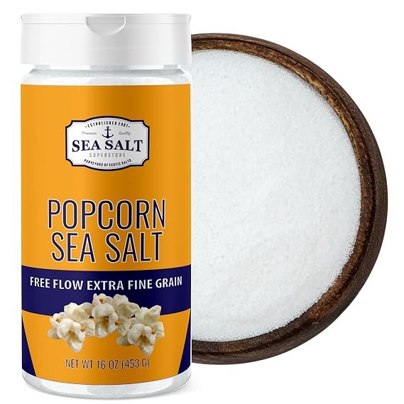 Sea Salt Superstore Popcorn Salt, Gourmet Sea Salt Seasoning, 16 oz Shaker