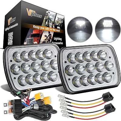 Partsam 2Pcs 7x6 Led Headlights Lamp W H4 Headlight Relay Harness - Sealed Beam 6054 Led Headlight H6054 5x7 7x6 Led Headlights For S10 Blazer Express VanWrangler YJ XJ Cherokee