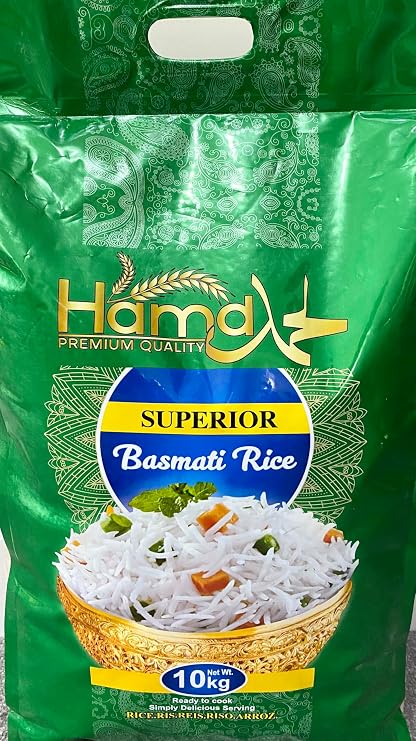 Hamd Premium Quality 10Kg Super Kernel Pure Aromatic Basmati Rice | World's Finest Grains | Gluten Free | White Rice