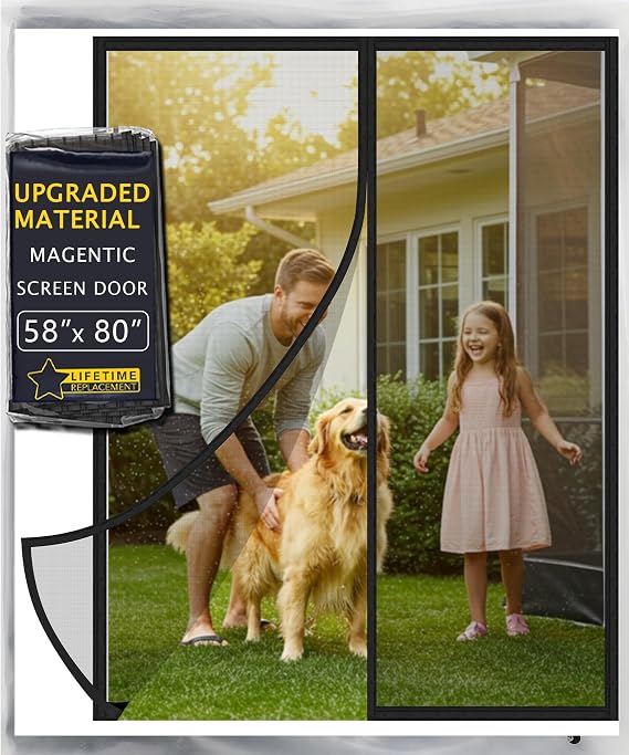 Magnetic Screen Door, IKSTAR Mosquito Net, Keep Bugs Out, Let Cool Breeze in - Self Sealing Magnets - Retractable Mesh Closure - Curtain Works with Pets, Sliding Door, Single-5880"