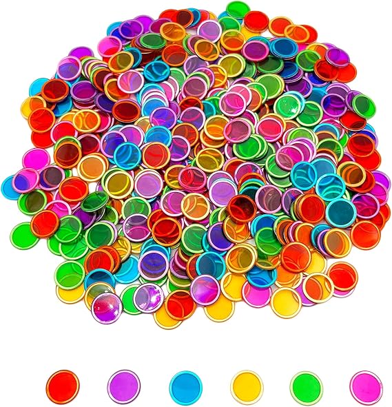 JUNWRROW 500 Pieces 6 Color Magnetic Transparent Bingo Counting Chips with Metal Edge