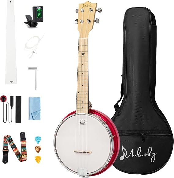 Mulucky 4 String Banjolele, Banjo Ukulele Concert Size 23 inch (Pink)