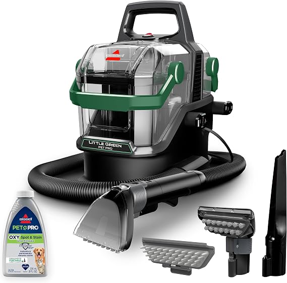 BISSELL Little Green Pet Pro Portable Carpet Cleaner, 3909 | Includes crevice tool, pet hair removal & self-cleaning tough stain tool; car/auto detailing capability