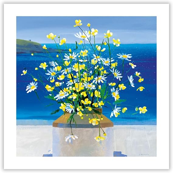 Museums & Galleries Birthday/Blank Greeting Card - Blank Card for Women with Artistic Coastal View Floral Bouquet Design - General Card Suitable for Any Occasion