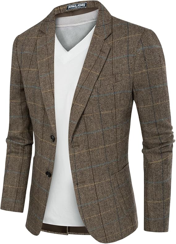 PJ PAUL JONES Men's Herringbone Tweed Blazer British Wool Blend Sport Coat Jacket