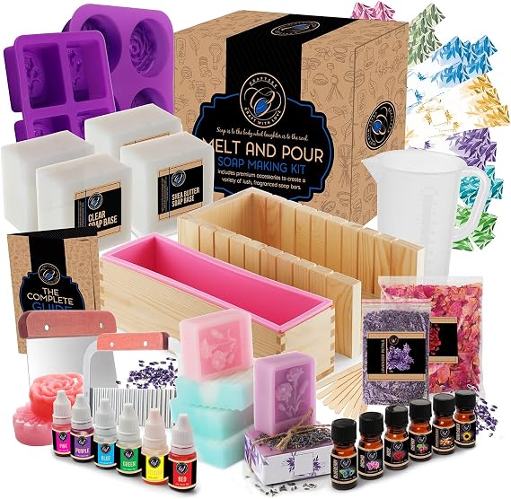 CraftZee Large PREMIUM Deluxe Soap Making Kit - All-in-One Soap Making Supplies with Soap Base, Soap Cutter Box, Silicone Loaf Molds, Fragrances & More - Homemade Melt & Pour DIY Craft Kits