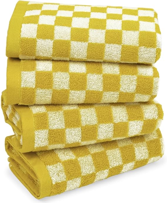 Jacquotha 4 Pcs Hand Towels for Bathroom Checkered, Yellow