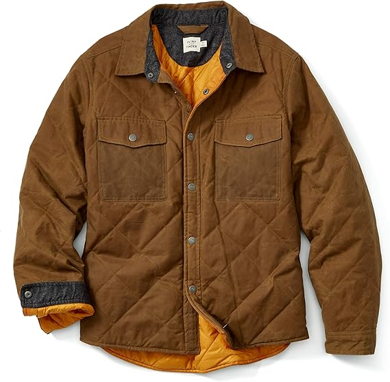 Huckberry Flint and Tinder Men's Quilted Waxed Shirt Jacket, Lightweight Waxed Canvas Shell