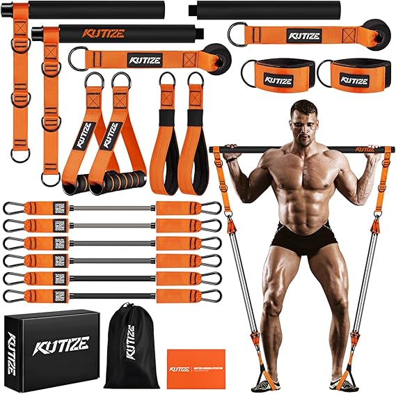 KUTIZE Pilates Bar Kit with Resistance Bands, Heavy Duty Pilates Equipment for Men, Training Bands with Handles for Legs, Hip, Back, Arm, Abs, Chest, Shoulders, Portable Home Gym Workout Equipment