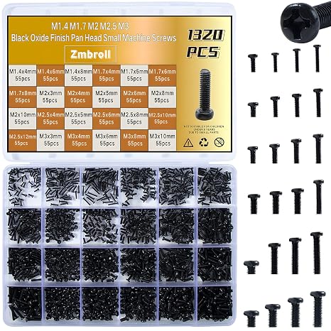 1320Pcs Black Laptop Screws Kit,Notebook Tiny Computer Replacement Electronic Screws,Pan Head Small Machine Screws for Laptop,Watches,Clocks,Mobile Phone