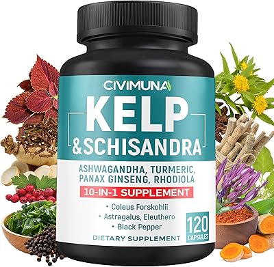 Kelp Extract Capsules with Kelp, Schisandra, Ashwagandha and More - 120 Capsules for 4 Months Supply