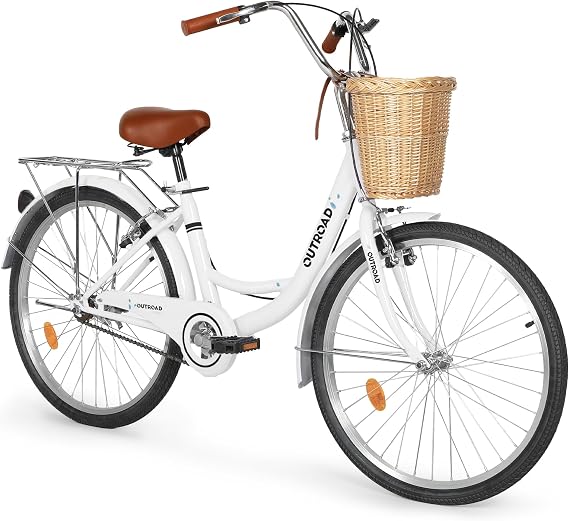 Outroad Comfort Bike for Women, 24/26 Inch Commuter Bicycle for Adult Men and Women, High-Carbon Steel Comfortable City Bikes with Rear Rack or Basket