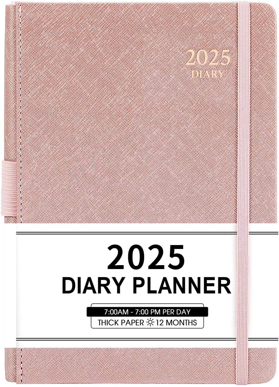 2025 Appointment Book & Planner - Jan. 2025 - Dec. 2025, Daily Hourly Planner 2025, 5.75 X 8.25, 60-Minute Interval, Faux Soft Leather Cover, Premium Paper with Pen Holder, Inner Pocket - Rose Gold