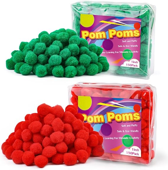 Veroave 300 Pieces Pom Poms 1 Inch Red+Green,Small Pom Poms for Crafts, Puff Balls