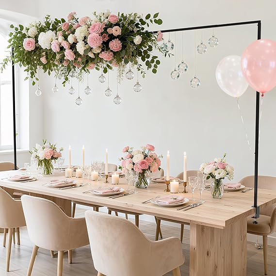 Fomcet Over The Table Rod Stand with Clamps Black Adjustable Table Arch | 13"-42'' Tall 29"-98" Length Metal Table Balloon Arch Hanging for Wedding Birthday Party Christmas Anniversary Decoration