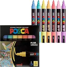 uni Posca 5M Medium Pastel Markers with Reversible Tips, Set of 7, Kids Art Supplies For Gifts, Decorations, Fabric, Metal, Glass, Wood and Canvas