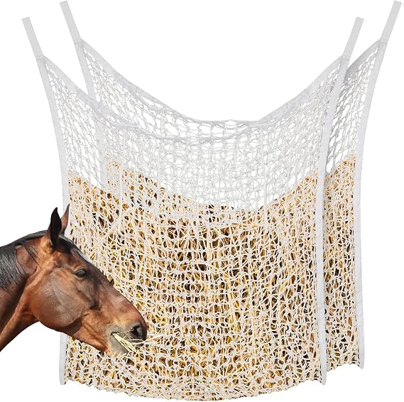 Fabbay 2 Pcs Slow Feed Hay Net for Horses, 24 x 35 Inch Hay Bag, White