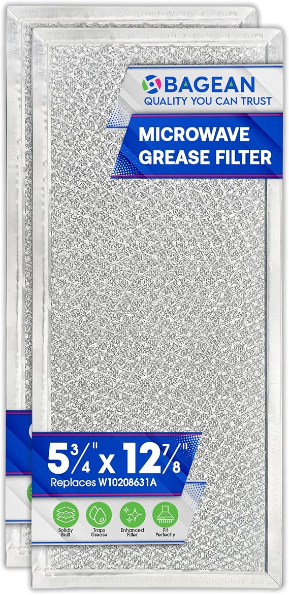 Bagean Microwave Filter 5.8"x12.9" Fits Whirlpool W10208631A Grease Filters | Replacement Aluminum Mesh Screen for Whirlpool Microwave Filter Freshens Kitchen Air in Over-the-Stove Oven Vent Fan (2-Pack)