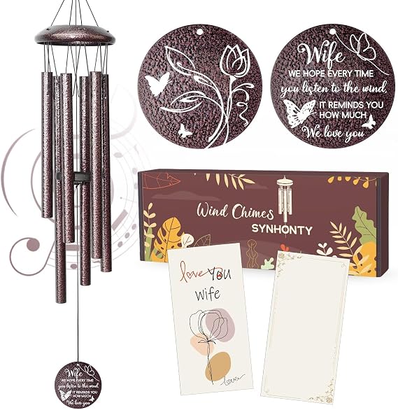Anniversary Wind Chimes Gifts for Men Women, Happy Anniversary Decorations, 25" Wind Chimes Romantic Gift for Couple, Parents, Wife, Husband, Friends (Wife)