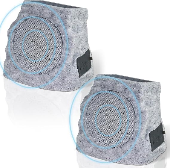 2-Pack Solar Powered Rock Speakers Outdoor Water-Resistant with Lights