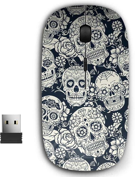 2.4G Ergonomic Portable USB Wireless Mouse for PC, Laptop, Computer, Notebook with Nano Receiver (Day Dead Sugar Skull Floral)
