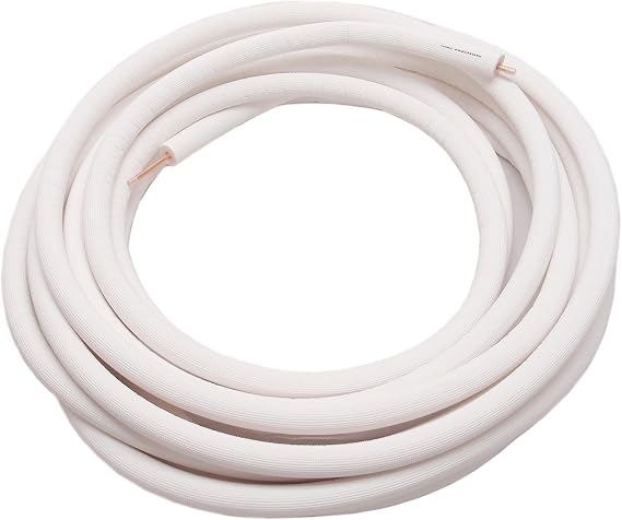 1/4" Insulated Copper Coil Line - Seamless Pipe Tube for HVAC, Refrigerant - 1/2" White Insulation - 25' Long