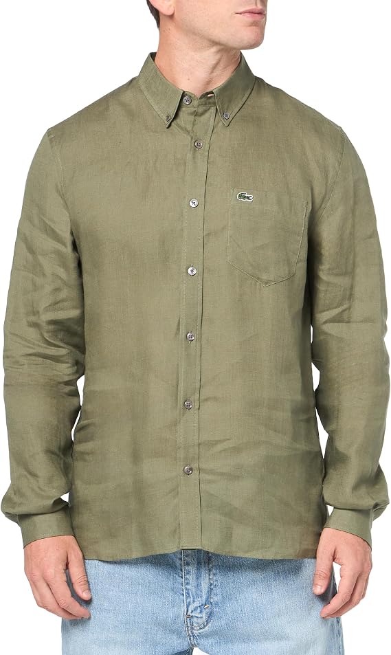 Lacoste Men's Reg Fit Linen Casual Button Down Shirt