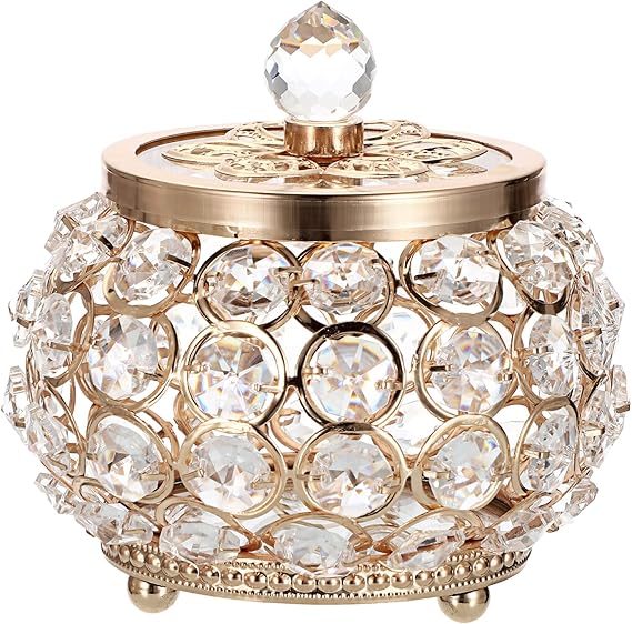 Hipiwe Crystal Jewelry Box with Glass Lid Small Gold Trinket Organizer | Mirrored Treasure Box Ring Holder Earrings Necklace Storage Box Keepsake Gift Box for Home Dresser Decor