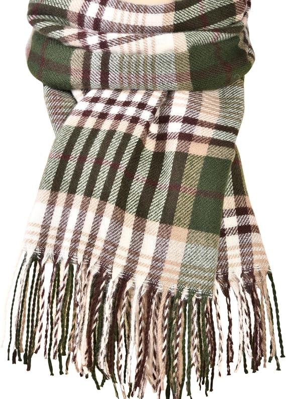 Trifabricy Womens Winter Scarf, Plaid Blanket Scarf, Cozy Pashmina Shawl
