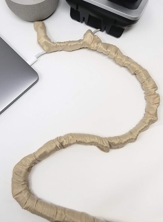 Straw Tan Lamp Cord Cover Thin-Style Faux Silk 9 ft Long
