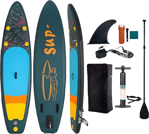 Inflatable Stand Up Paddle Board Set, Wide Design, 400 lbs Weight Limit, with Paddle, Pump, Backpack, Fins