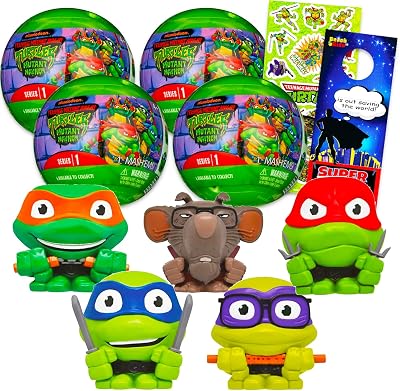 Teenage Mutant Ninja Turtles TMNT Blind Box Party Favors - Bundle with 4 MashEms Blind Ball Mini Figures Mystery Toys Plus Stickers, More | TMNT Figurines for Kids, Boys, Girls