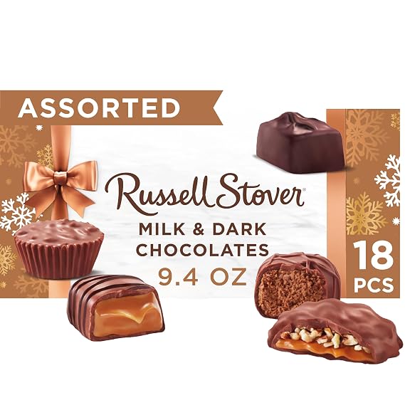 RUSSELL STOVER Christmas Assorted Milk & Dark Chocolate Candy Gift Box, 9.4 oz.