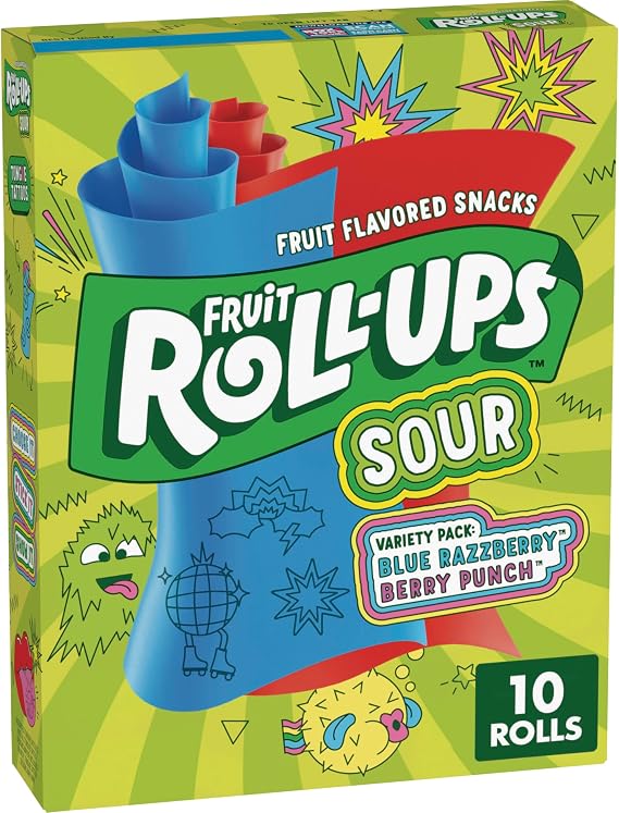 Fruit Roll-Ups Sour Fruit Flavored Snacks, Blue Razzberry & Berry Punch Flavors, Variety Pack 5 oz 10 Count