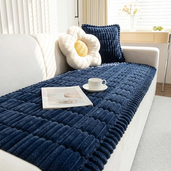 GKXLH Thick Sofa Cover Washable - New Soft Corduroy Universal Sofa Covers 2 3 4 Seater, Non-Slip Couch Covers, Sofa Slipcovers Seat Covers Furniture Protector for Living Room (Navy Blue, 70x180cm)