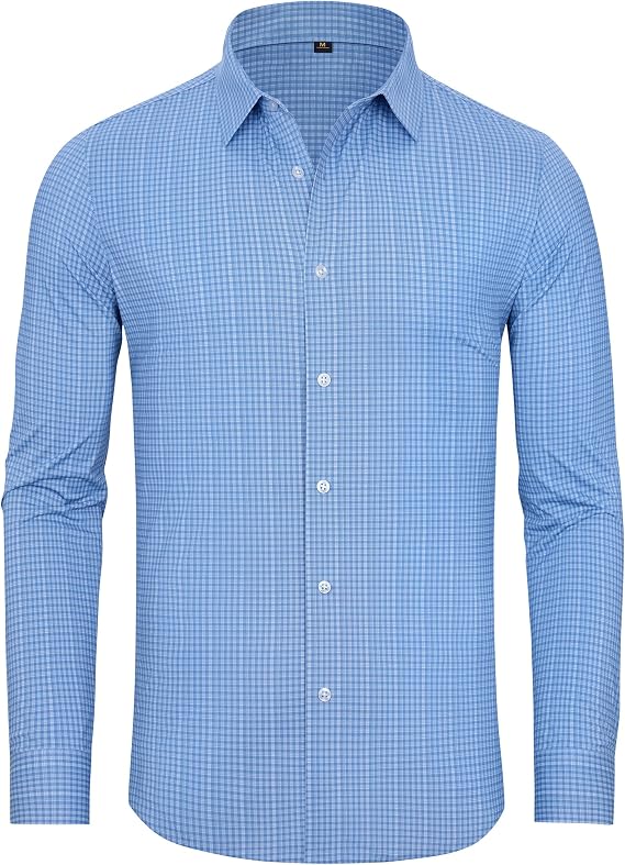 Alimens & Gentle 4 Way Stretch Mens Button Down Shirts Plaid Dress Shirt Wrinkle Free Long Sleeve Gingham Shirts