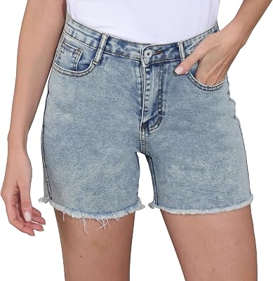 Womens Jean Shorts Summer Casual Trendy Frayed Raw Hem Denim Shorts with Pockets