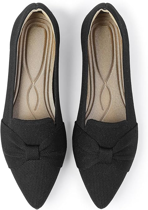 Flats for Womens Classic Pointed Toe Ballet Flats Comfortable Knit Dressy Bow Flats Shoes