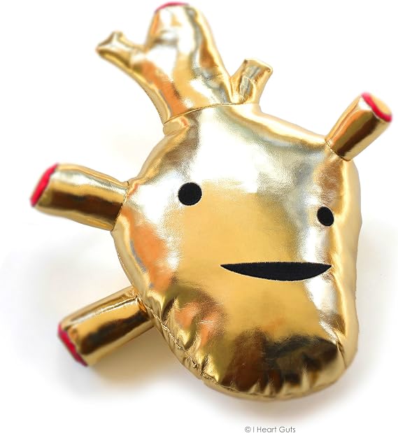I Heart Guts Gold Metallic Vinyl Heart Plush - 10"" Cute Educational Organ Toy Surgery Heart Attack Funny Get Well Gift for Nurse Patients Medical Student Science Teacher STEM Anatomy Plushie