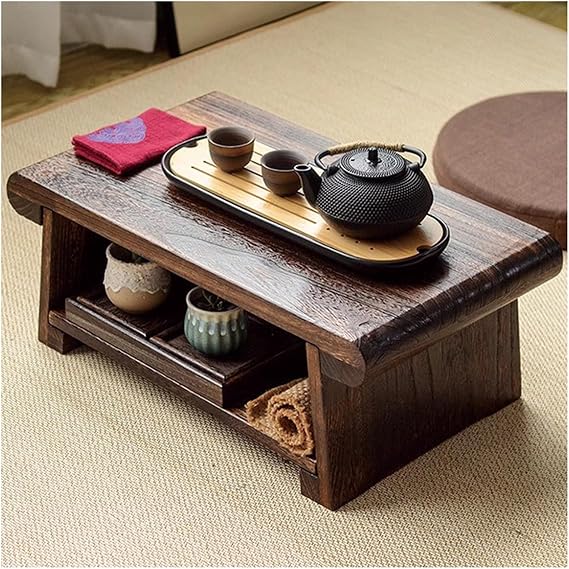 Tatami Table Japanese Floor Table Antique Table Meditation & Tea Table Multifunctional Portable Low Table Floor Tea Table (Color : Brown, Size : 70x35x28cm)
