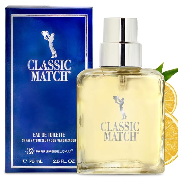 PB ParfumsBelcam Blue Classic Match Eau de Toilette Spray for Men Modern Citrus Fougere Fragrance, Notes of Melon, Moss and Patchouli, Cologne Alternative, Signature Fragrance 2.54 Fl Oz