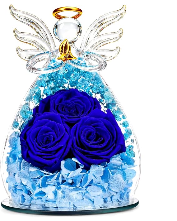 Beferr Birthday Gifts for Mom Women, Forever Flowers for Delivery Fresh Preserved Rose in Glass Angel Figurine, Anniversary Christian Real Rose for Grandma Wife Mother from Daughter Son