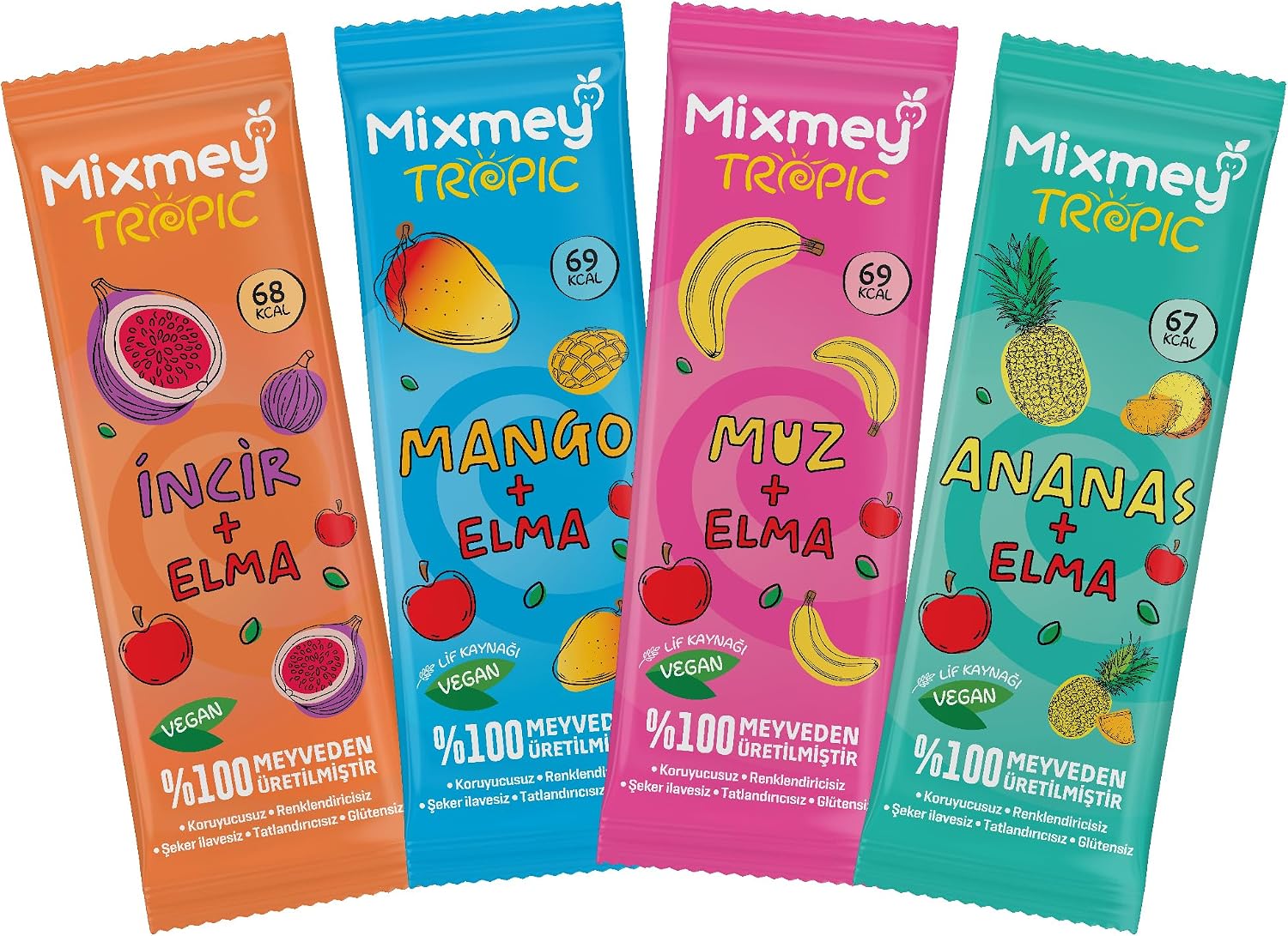 Mixmey Tropical Loves Fruit Bar 12 Pieces | Healthy Snacks – Vegan, Gluten Free 20GR X 12PCS
